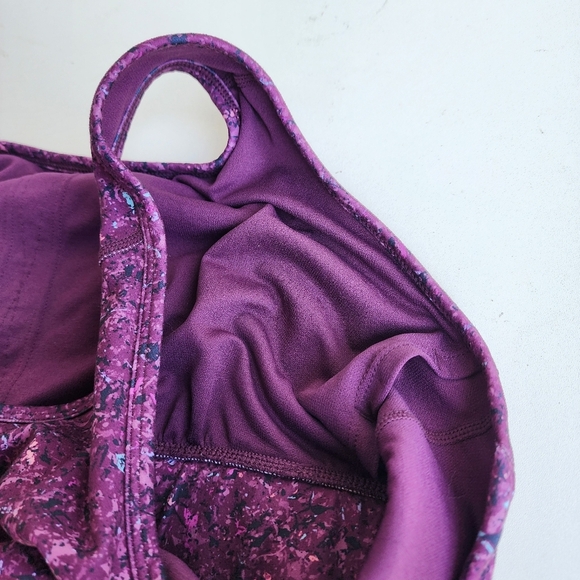 Reebok Purple Black Print Spellout Racerback Pull-On Sports Bra Gym XL - Picture 8 of 10